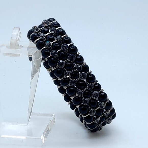 Gorgeous 6mm Black Glass pearl Multi-Strand with ab Stretch fashion Bracelets - Picture 3 of 4